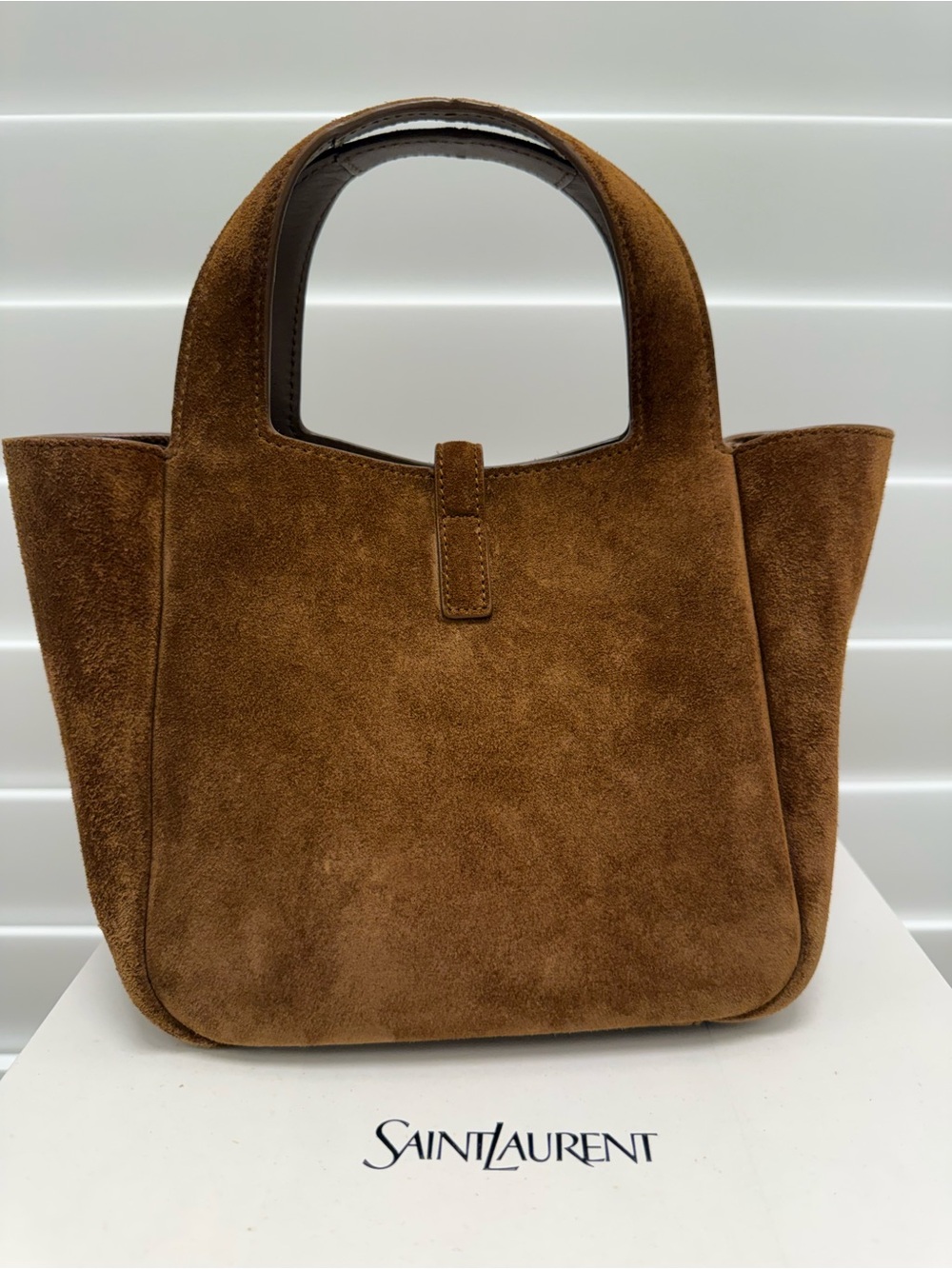Saint Laurent Brown Suede Tote with Gold YSL Emblem - Picture 4 of 11